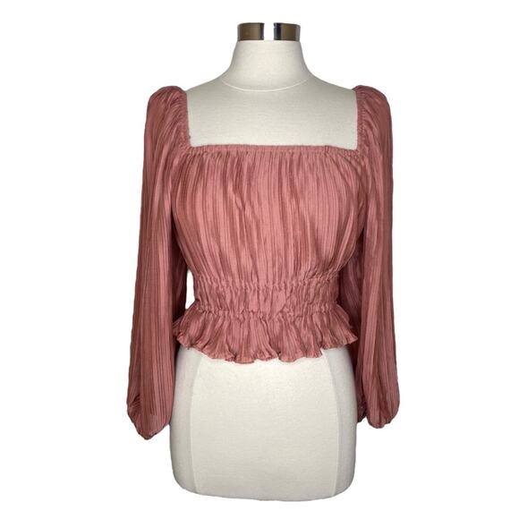 ASTR The Label Smocked Cropped Long Sleeve Bell Sleeve Top Women’s Small - Picture 9 of 9